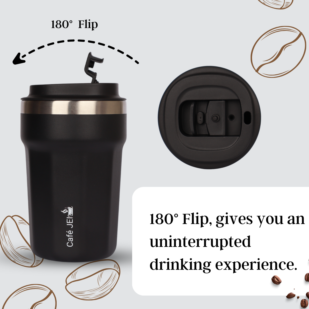 Cafe JEI 380ml Insulated Travel Mug – Leakproof Stainless Steel Thermos (Elegant Black)