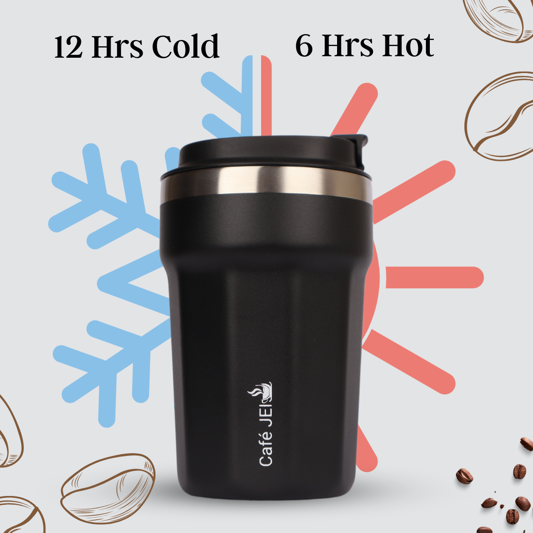 Cafe JEI 380ml Insulated Travel Mug – Leakproof Stainless Steel Thermos (Elegant Black)