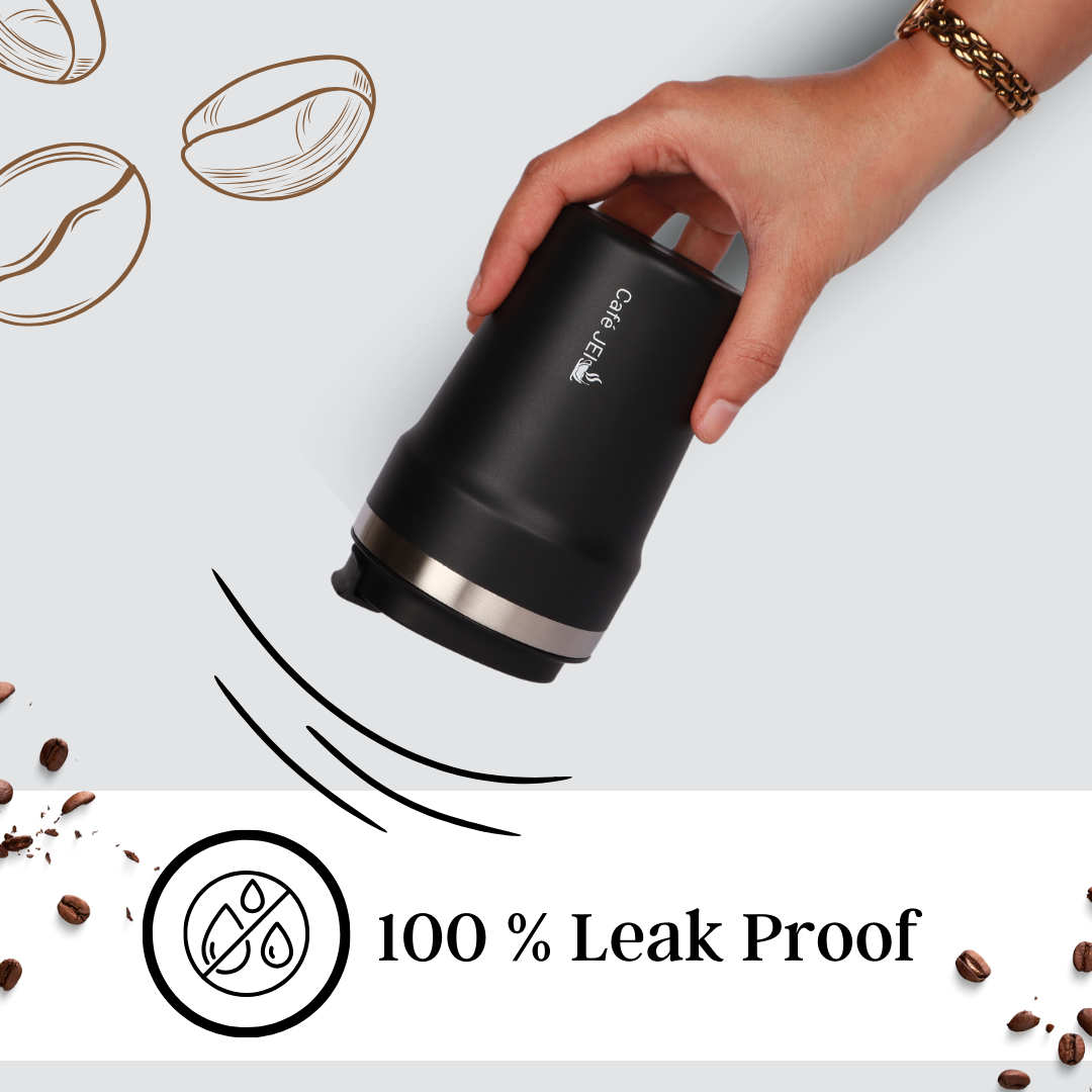 Cafe JEI 380ml Insulated Travel Mug – Leakproof Stainless Steel Thermos (Radiant Black)