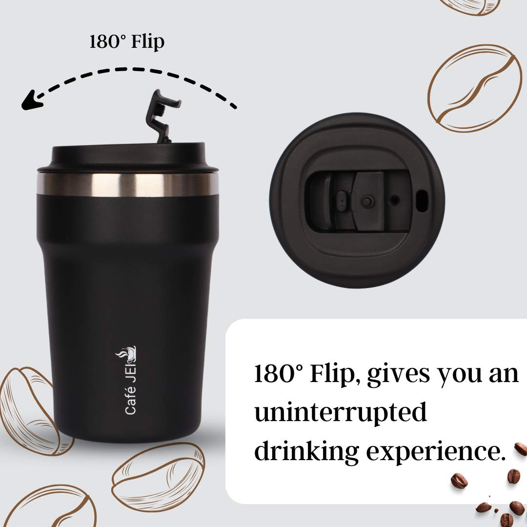 Cafe JEI 380ml Insulated Travel Mug – Leakproof Stainless Steel Thermos (Radiant Black)