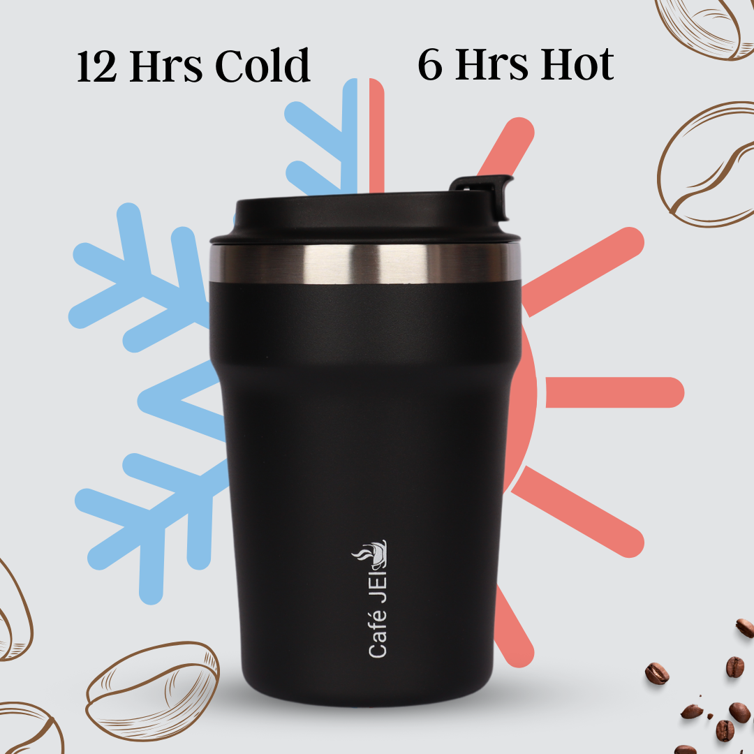 Cafe JEI 380ml Insulated Travel Mug – Leakproof Stainless Steel Thermos (Radiant Black)