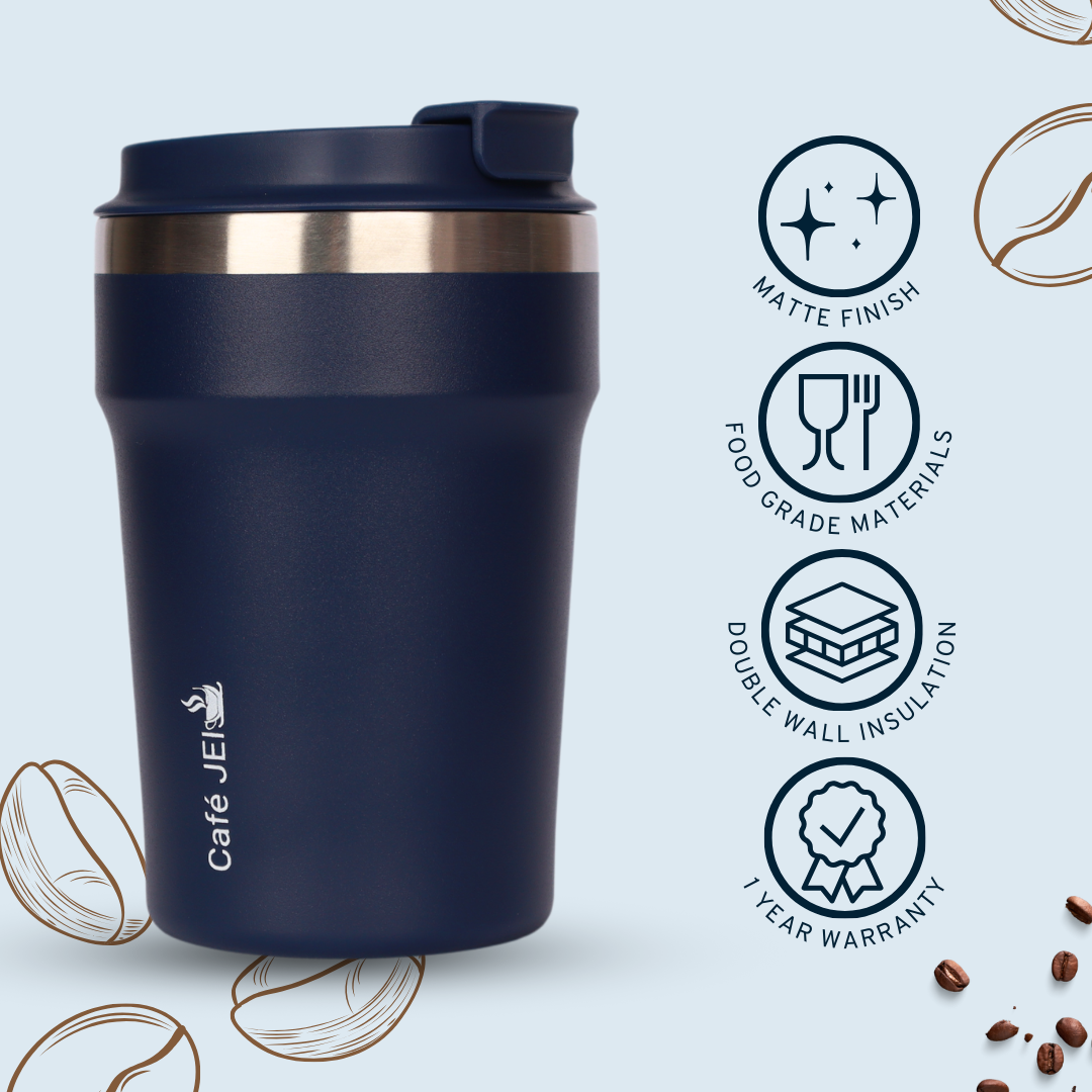 Cafe JEI 380ml Insulated Travel Mug – Leakproof Stainless Steel Thermos (Radiant Blue)