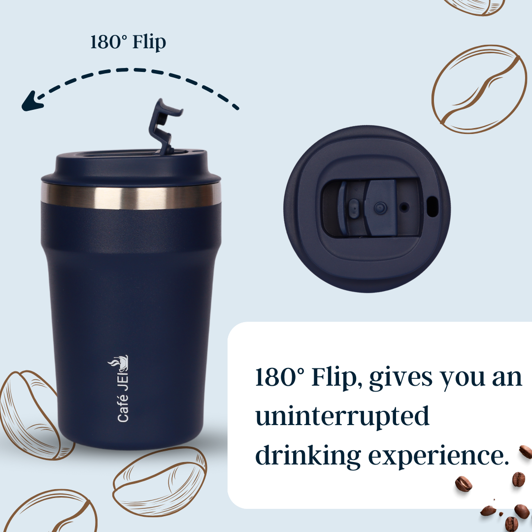 Cafe JEI 380ml Insulated Travel Mug – Leakproof Stainless Steel Thermos (Radiant Blue)