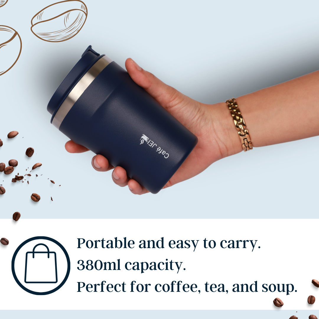 Cafe JEI 380ml Insulated Travel Mug – Leakproof Stainless Steel Thermos (Radiant Blue)