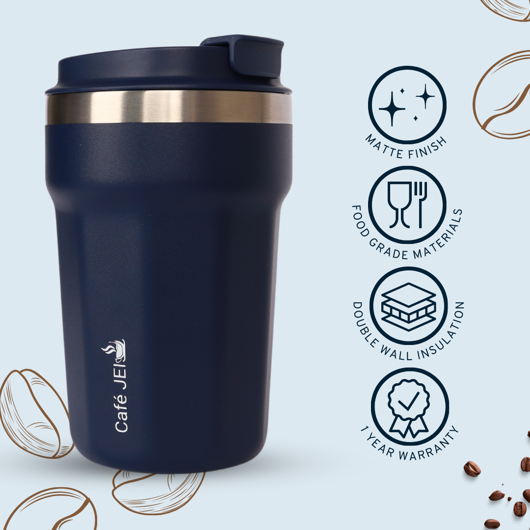 Cafe JEI 380ml Insulated Travel Mug – Leakproof Stainless Steel Thermos (Elegant Blue)