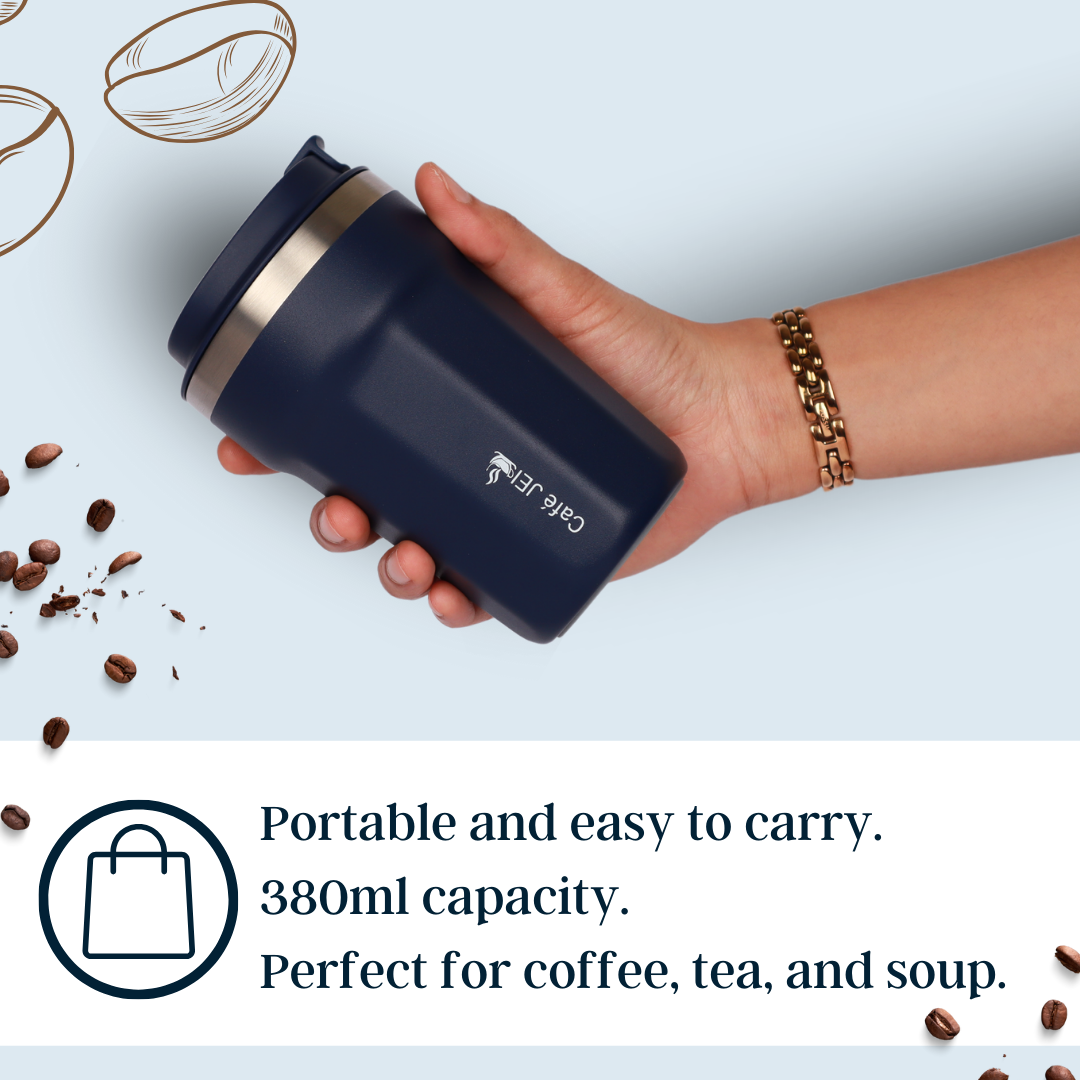 Cafe JEI 380ml Insulated Travel Mug – Leakproof Stainless Steel Thermos (Elegant Blue)