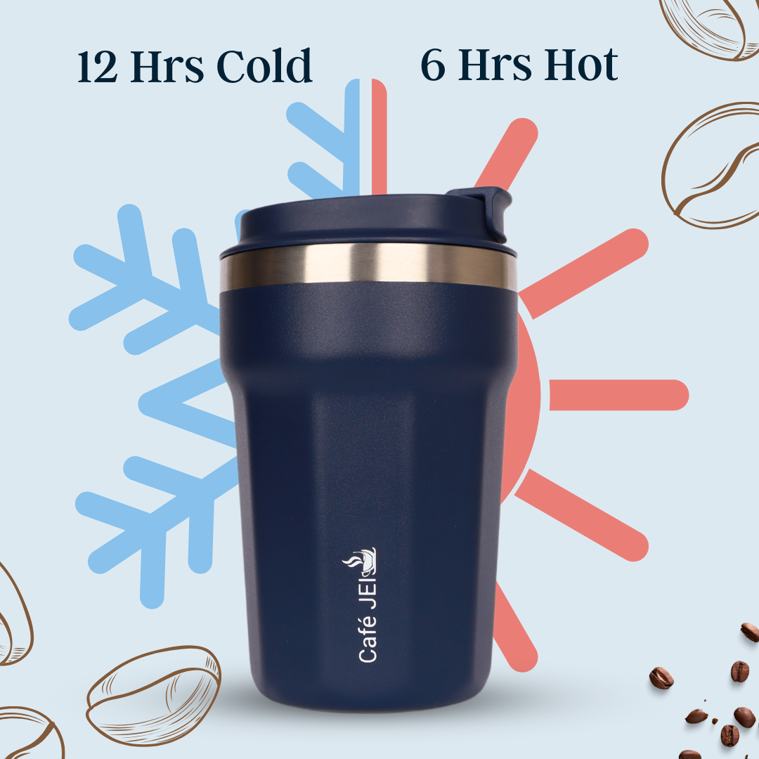 Cafe JEI 380ml Insulated Travel Mug – Leakproof Stainless Steel Thermos (Elegant Blue)