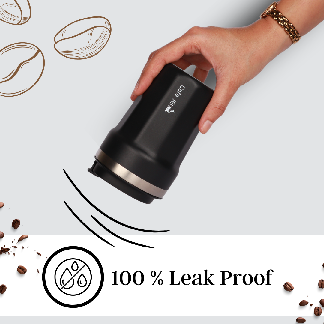 Cafe JEI 380ml Insulated Travel Mug – Leakproof Stainless Steel Thermos (Elegant Black)