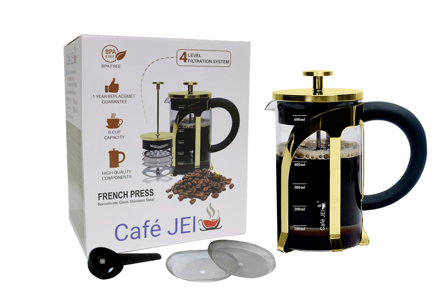 French Press Coffee and Tea Maker 600ml (Gold)