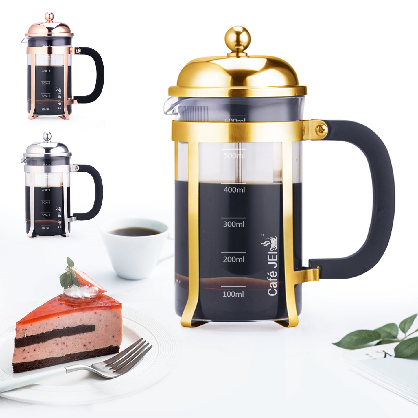 Cafe JEI Classic French Press Coffee and Tea Maker 600ml (Dome, Gold)