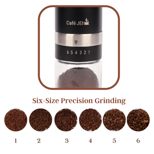 Cafe JEI Manual Coffee Grinder with Adjustable Settings - CeramiConical Burr Mill & Brushed Stainless Steel Body, Whole Bean Coffee Grinder (Black)