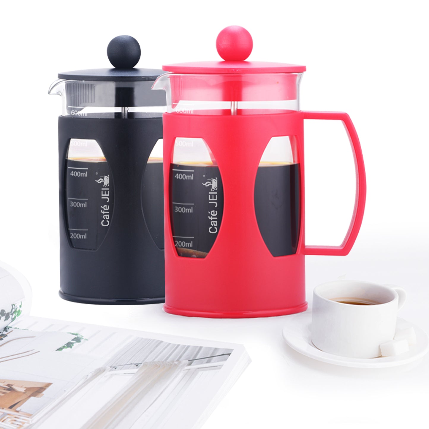 Cafe JEI French Press Coffee and Tea Maker 600ml, Soft (Red)