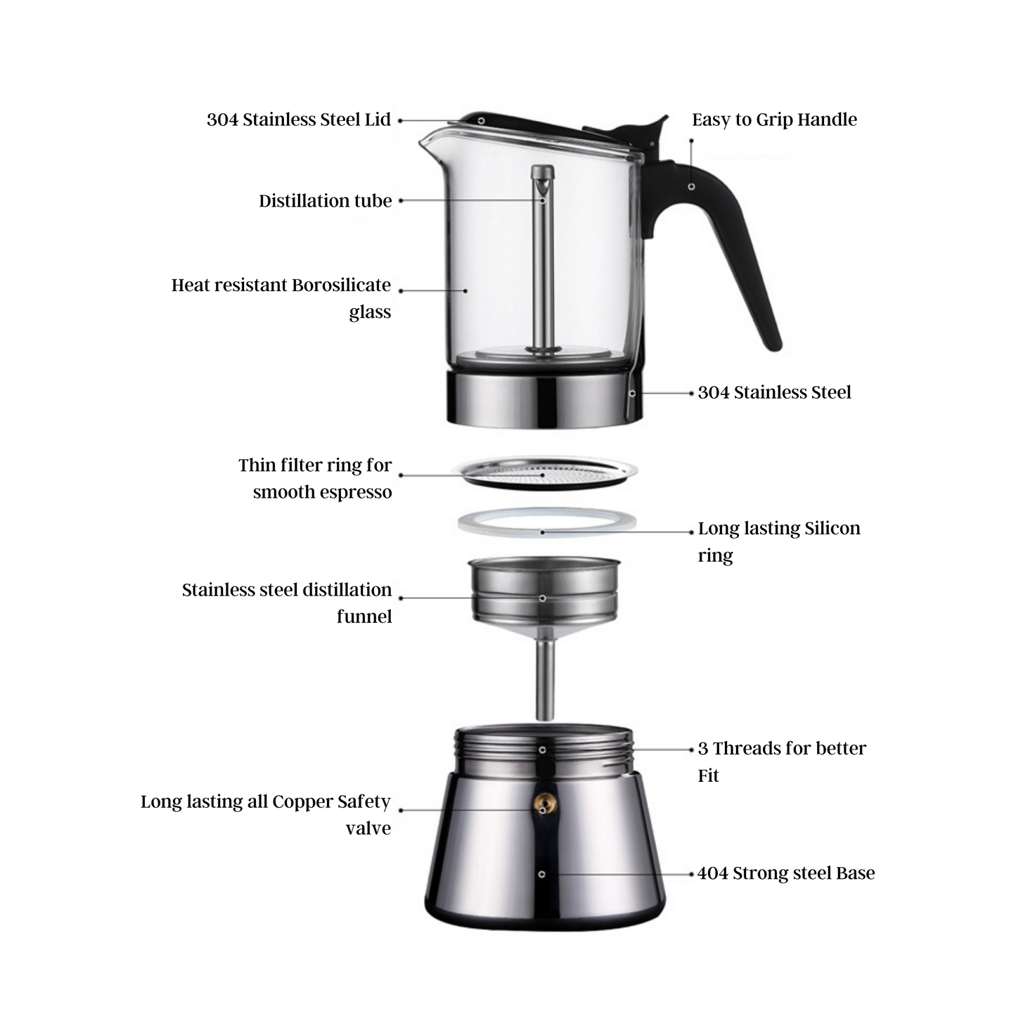 Stovetop Espresso Maker, 6 Cups Classic Italian Style Moka Pot (240ml, Silver)