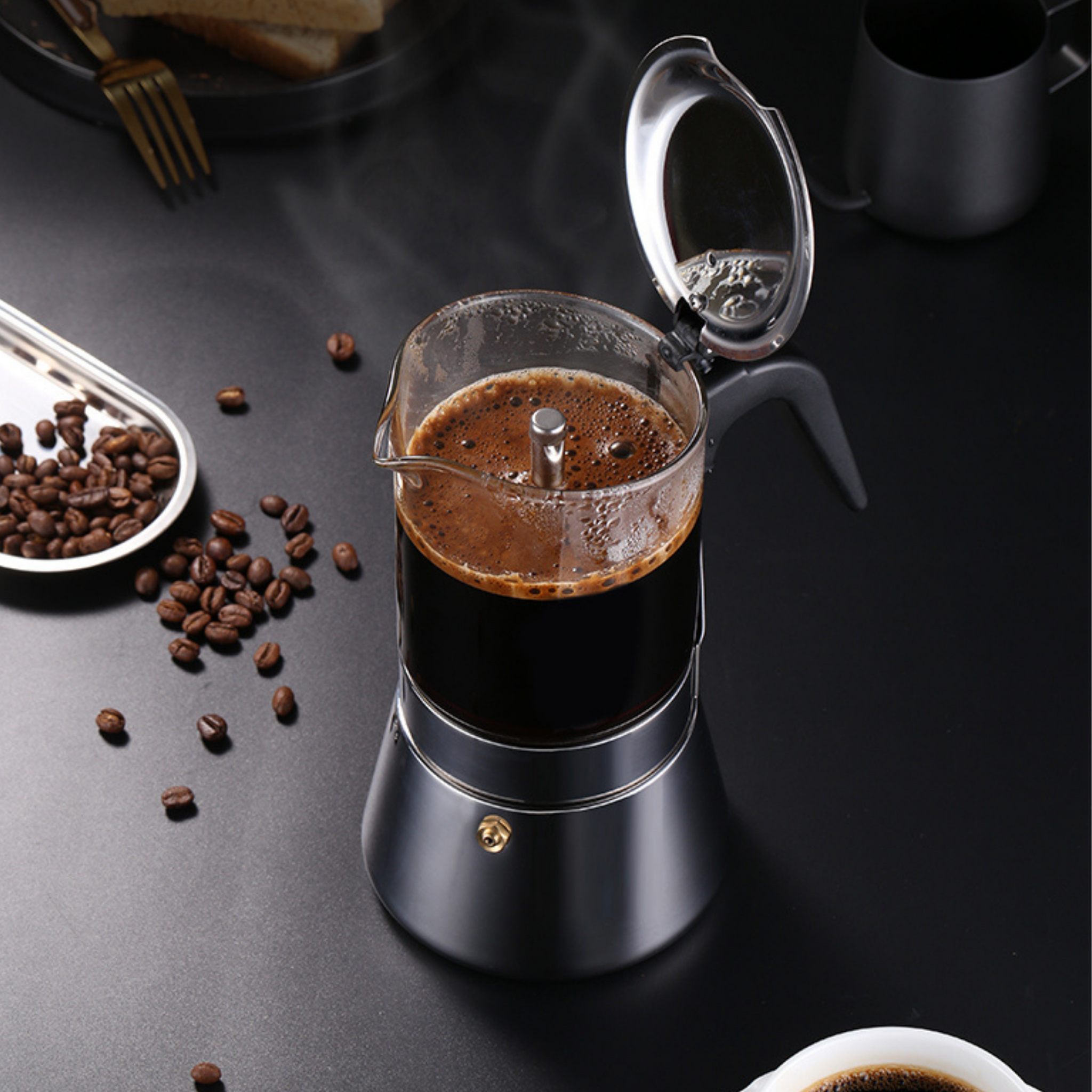 Ejoyous Cafetera de café expreso para cocina de inducción, 3.4  fl oz/6.8 fl oz/10.1 fl oz/15.2 fl oz de acero inoxidable Moka Pot Espresso  Cafetera de café expreso, estufa, uso en