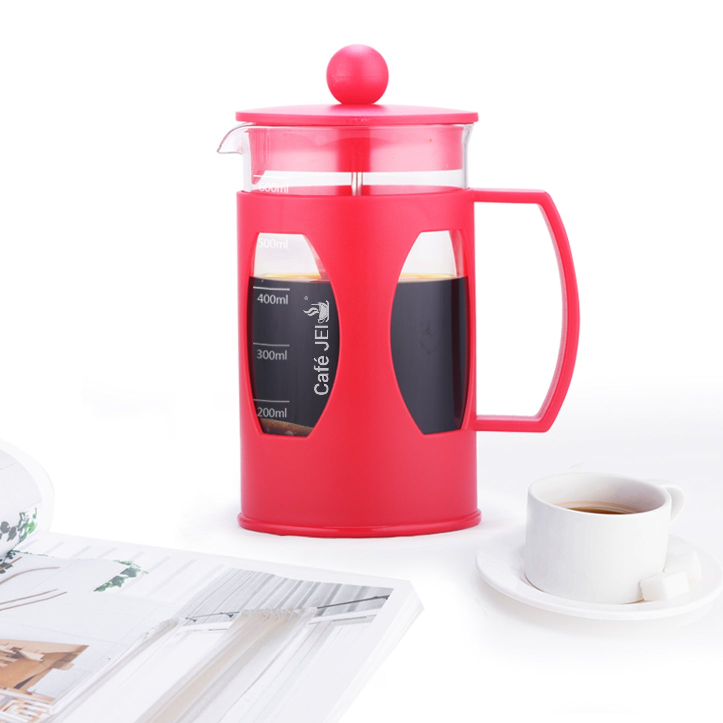 Cafe JEI French Press Coffee and Tea Maker 600ml, Soft (Red)