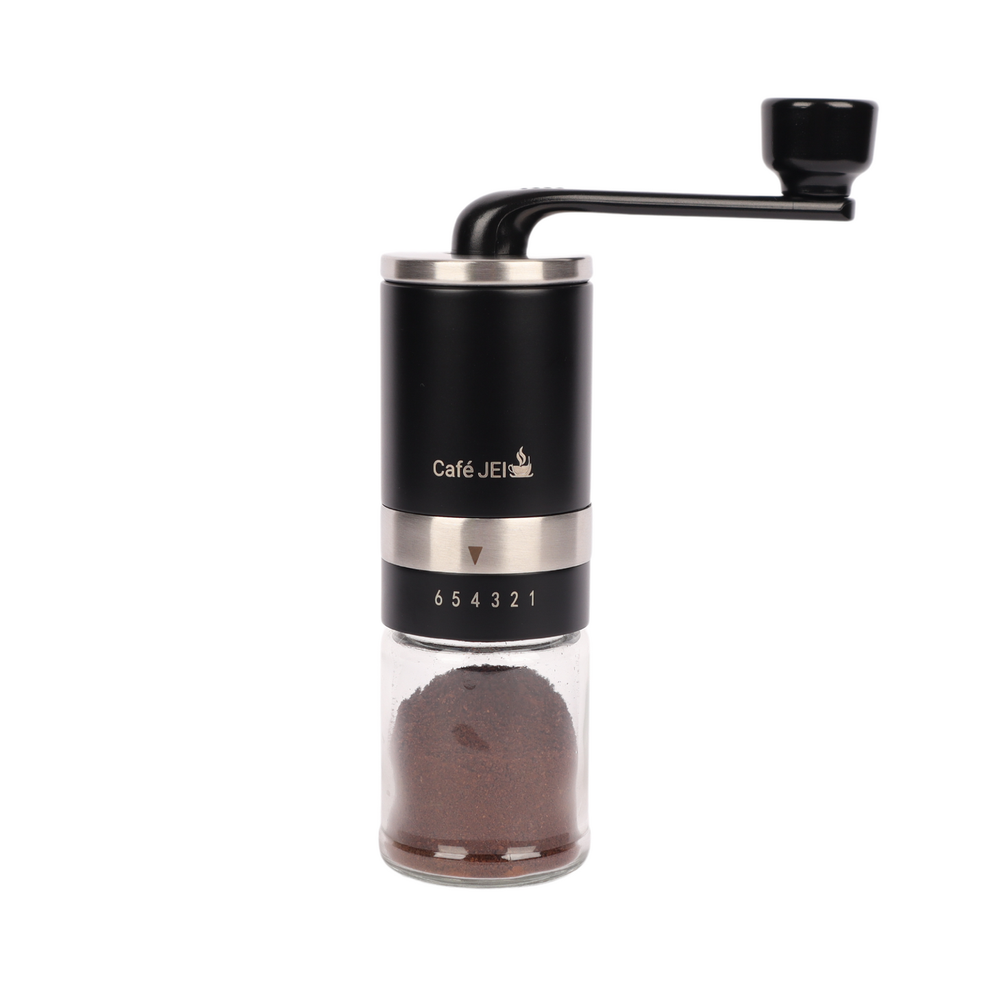 Cafe JEI Manual Coffee Grinder with Adjustable Settings - CeramiConical Burr Mill & Brushed Stainless Steel Body, Whole Bean Coffee Grinder (Black)