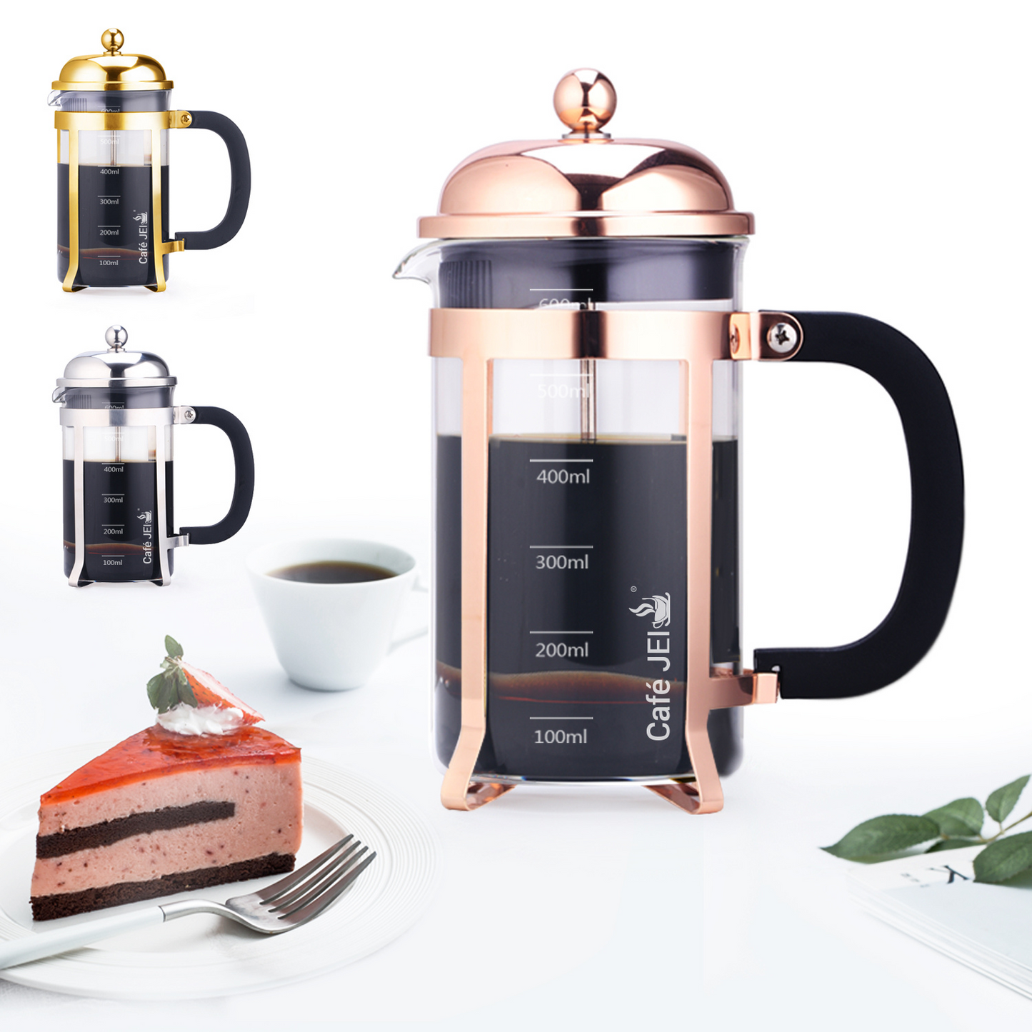 Cafe JEI Classic French Press Coffee and Tea Maker 600ml (Dome Rose Gold)