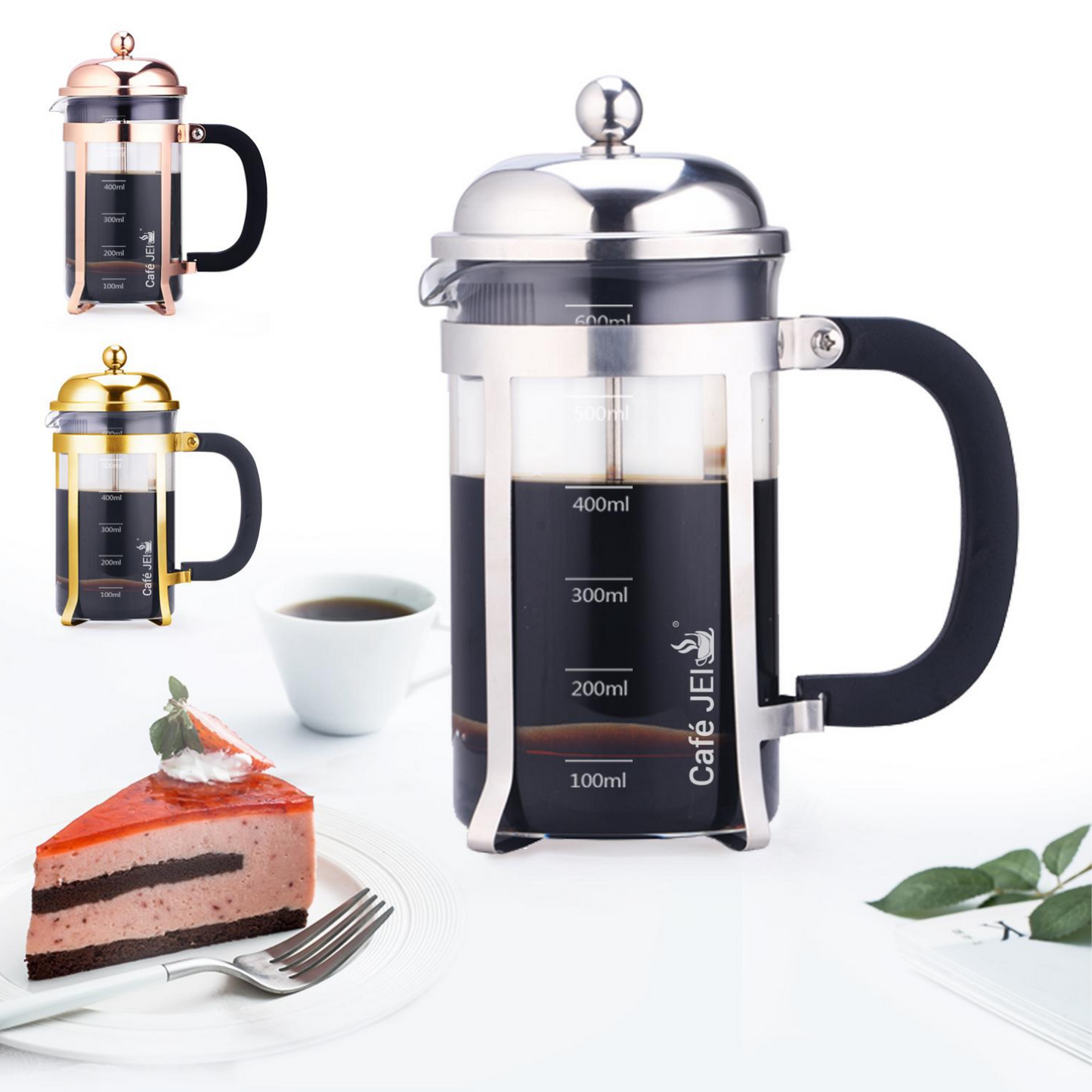 Cafe JEI Classic Dome French Press Coffee and Tea Maker 600ml (Dome Chrome)